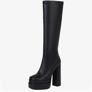 Elegant Black Knee-High Platform Boots